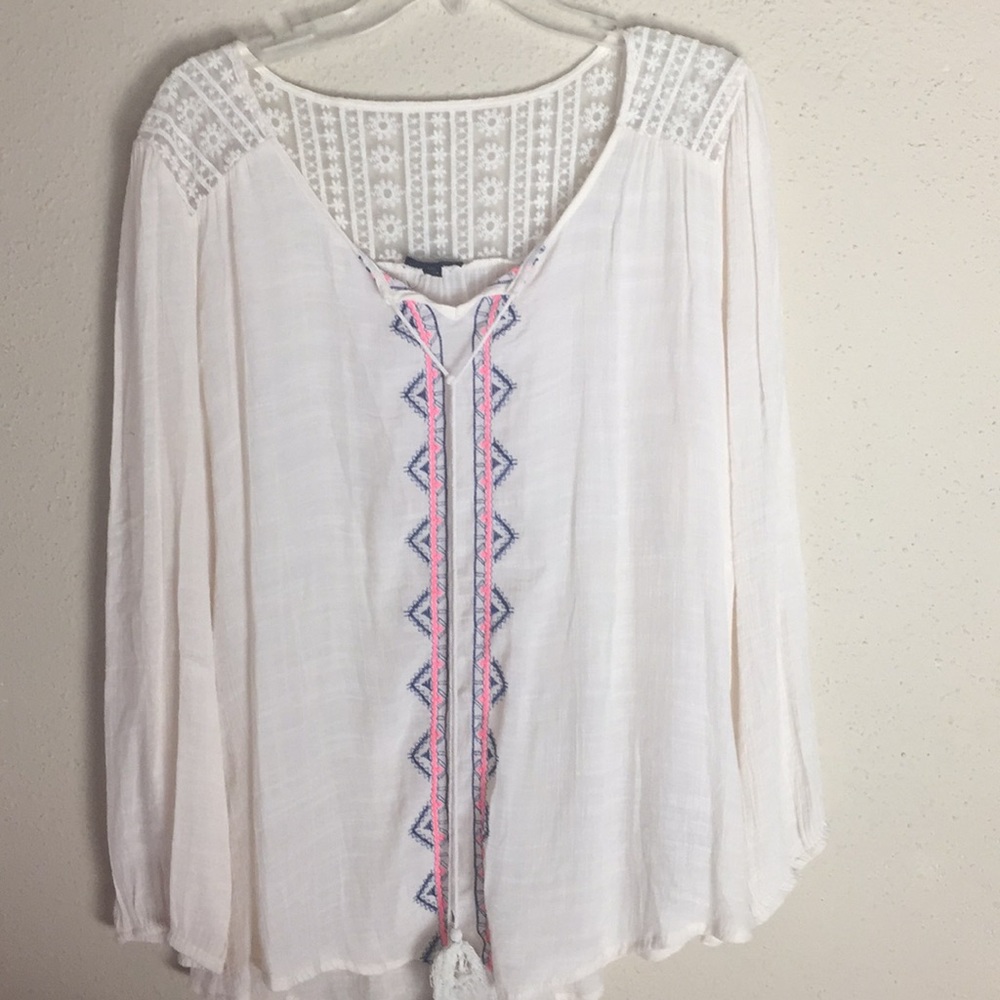 Mine Too Boho Lace Textured Cotton Embroidered Top